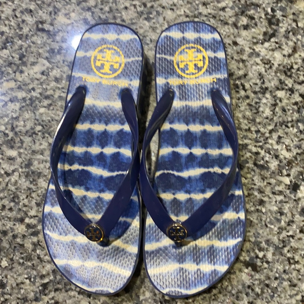 Tory Burch wedge flip flops wave pattern 8